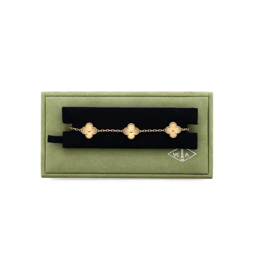 VCA  5 Motifs Bracelet Necklace Earrings Guilloche 18K Yellow Gold
